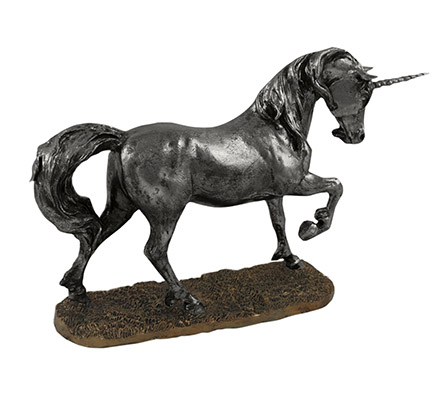 Resin Standing Unicorn Iridescent Silver Finish